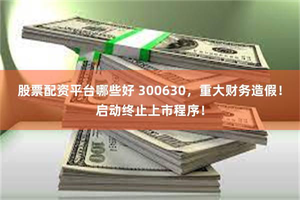股票配资平台哪些好 300630，重大财务造假！启动终止上市程序！